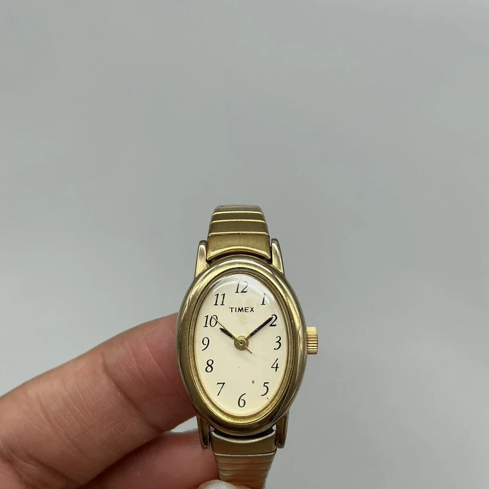 Timex Womens Watch 18mm Oval Cream Dial Gold Tone Expansion Band New Battery